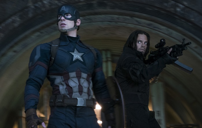 Captain America/Steve Rogers (Chris Evans) and Winter Soldier/Bucky Barnes (Sebastian Stan)