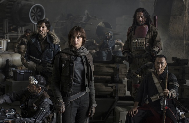 Diego Luna with the cast of Rogue One: A Star Wars Story