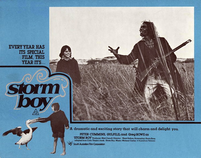 A vintage Storm Boy lobby card featuring Greg Rowe and David Gulpilil.