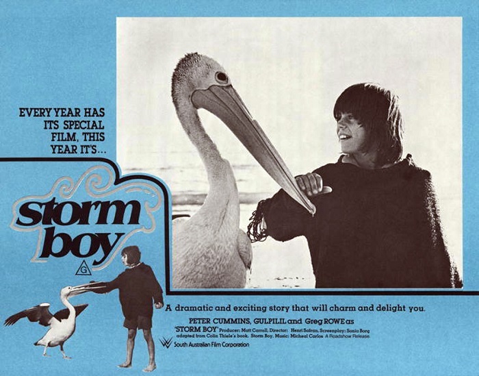 A vintage Storm Boy lobby card featuring Greg Rowe and Mr. Percival.