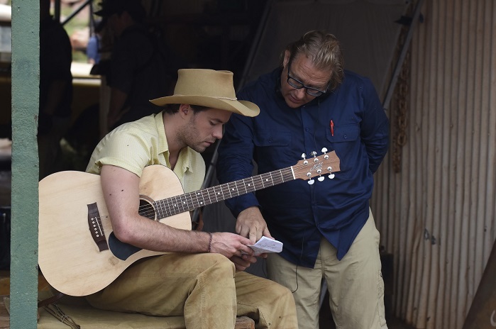 Thomas Cocquerel and Kriv Stenders on set